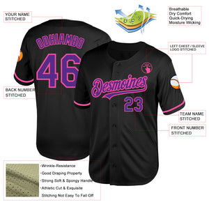 Custom Black Purple-Pink Mesh Authentic Throwback Baseball Jersey