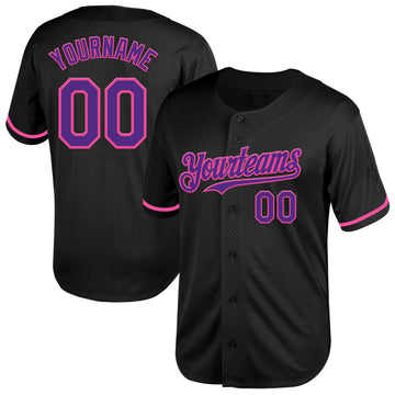 Custom Black Purple-Pink Mesh Authentic Throwback Baseball Jersey