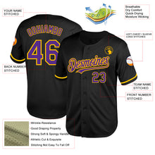 Laden Sie das Bild in den Galerie-Viewer, Custom Black Purple-Gold Mesh Authentic Throwback Baseball Jersey
