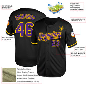 Custom Black Purple-Gold Mesh Authentic Throwback Baseball Jersey