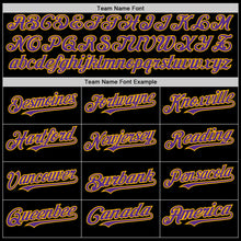 Laden Sie das Bild in den Galerie-Viewer, Custom Black Purple-Gold Mesh Authentic Throwback Baseball Jersey
