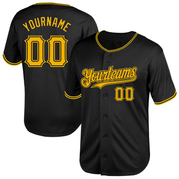 Custom Black Gold Mesh Authentic Throwback Baseball Jersey