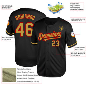 Custom Black Old Gold-Red Mesh Authentic Throwback Baseball Jersey