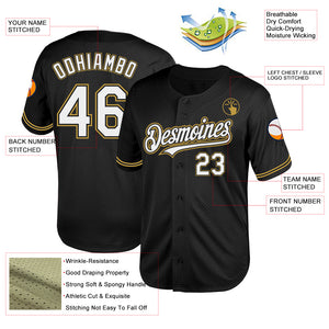 Custom Black White-Old Gold Mesh Authentic Throwback Baseball Jersey