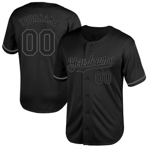 Custom Black Steel Gray Mesh Authentic Throwback Baseball Jersey