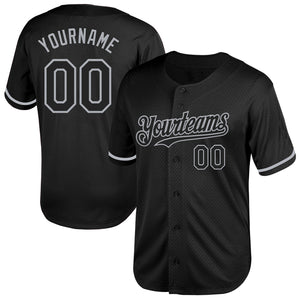 Custom Black Gray Mesh Authentic Throwback Baseball Jersey