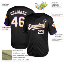 Загрузить изображение в средство просмотра галереи, Custom Black White Old Gold-Purple Mesh Authentic Throwback Baseball Jersey
