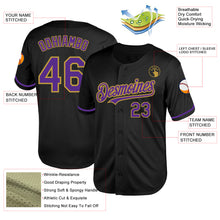 Laden Sie das Bild in den Galerie-Viewer, Custom Black Purple-Old Gold Mesh Authentic Throwback Baseball Jersey
