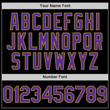 Load image into Gallery viewer, Custom Black Purple-Old Gold Mesh Authentic Throwback Baseball Jersey
