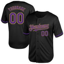 Laden Sie das Bild in den Galerie-Viewer, Custom Black Purple-Old Gold Mesh Authentic Throwback Baseball Jersey
