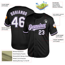Load image into Gallery viewer, Custom Black Purple-Gray Mesh Authentic Throwback Baseball Jersey
