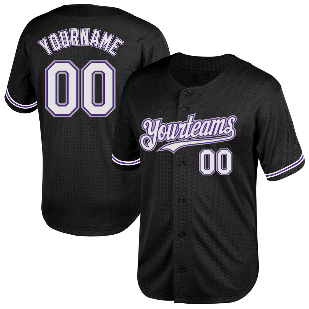 Custom Black Purple-Gray Mesh Authentic Throwback Baseball Jersey