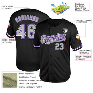 Custom Black Gray-Purple Mesh Authentic Throwback Baseball Jersey