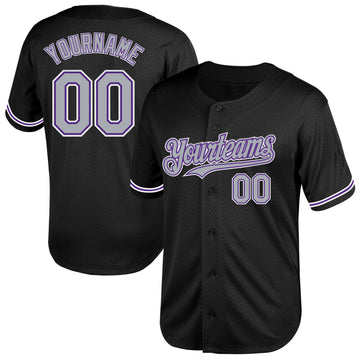 Custom Black Gray-Purple Mesh Authentic Throwback Baseball Jersey