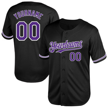 Custom Black Purple-White Mesh Authentic Throwback Baseball Jersey