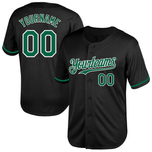 Custom Black Kelly Green-White Mesh Authentic Throwback Baseball Jersey