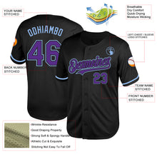 Laden Sie das Bild in den Galerie-Viewer, Custom Black Purple-Light Blue Mesh Authentic Throwback Baseball Jersey
