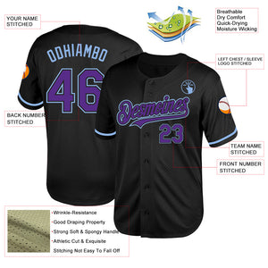 Custom Black Purple-Light Blue Mesh Authentic Throwback Baseball Jersey