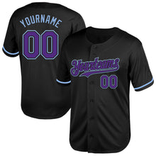 Load image into Gallery viewer, Custom Black Purple-Light Blue Mesh Authentic Throwback Baseball Jersey
