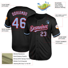 Load image into Gallery viewer, Custom Black Light Blue-Red Mesh Authentic Throwback Baseball Jersey

