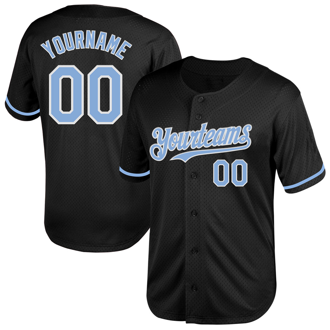 Custom Black Light Blue-White Mesh Authentic Throwback Baseball Jersey