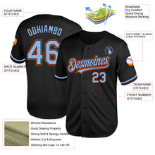 Laden Sie das Bild in den Galerie-Viewer, Custom Black Light Blue-Orange Mesh Authentic Throwback Baseball Jersey
