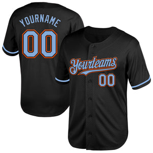 Custom Black Light Blue-Orange Mesh Authentic Throwback Baseball Jersey