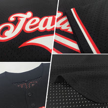 Load image into Gallery viewer, Custom Black White-Crimson Mesh Authentic Throwback Baseball Jersey
