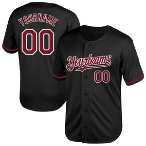 Custom Black Crimson-White Mesh Authentic Throwback Baseball Jersey