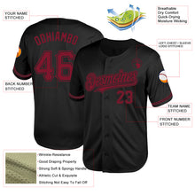Load image into Gallery viewer, Custom Black Crimson Mesh Authentic Throwback Baseball Jersey
