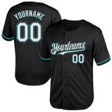 Laden Sie das Bild in den Galerie-Viewer, Custom Black White-Teal Mesh Authentic Throwback Baseball Jersey
