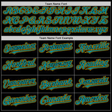 Laden Sie das Bild in den Galerie-Viewer, Custom Black Teal-Yellow Mesh Authentic Throwback Baseball Jersey
