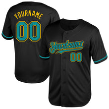 Load image into Gallery viewer, Custom Black Teal-Yellow Mesh Authentic Throwback Baseball Jersey
