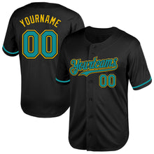 Laden Sie das Bild in den Galerie-Viewer, Custom Black Teal-Yellow Mesh Authentic Throwback Baseball Jersey
