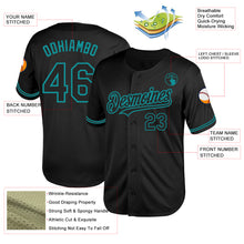 Load image into Gallery viewer, Custom Black Teal Mesh Authentic Throwback Baseball Jersey
