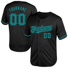 Загрузить изображение в средство просмотра галереи, Custom Black Teal Mesh Authentic Throwback Baseball Jersey

