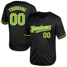Load image into Gallery viewer, Custom Black Neon Green-White Mesh Authentic Throwback Baseball Jersey
