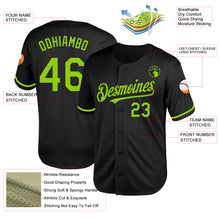 Load image into Gallery viewer, Custom Black Neon Green Mesh Authentic Throwback Baseball Jersey
