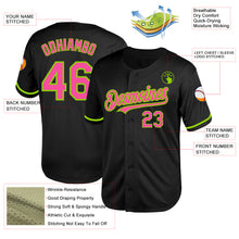 Load image into Gallery viewer, Custom Black Pink-Neon Green Mesh Authentic Throwback Baseball Jersey
