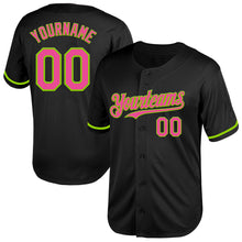 Laden Sie das Bild in den Galerie-Viewer, Custom Black Pink-Neon Green Mesh Authentic Throwback Baseball Jersey
