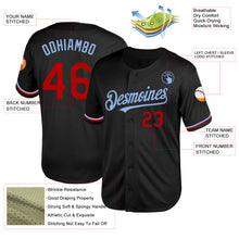 Laden Sie das Bild in den Galerie-Viewer, Custom Black Red-Light Blue Mesh Authentic Throwback Baseball Jersey
