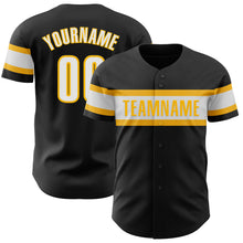 Laden Sie das Bild in den Galerie-Viewer, Custom Black White-Gold Authentic Baseball Jersey
