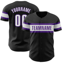 Laden Sie das Bild in den Galerie-Viewer, Custom Black White-Purple Authentic Baseball Jersey
