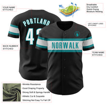 Laden Sie das Bild in den Galerie-Viewer, Custom Black White-Teal Authentic Baseball Jersey
