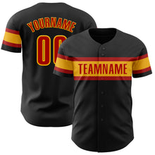 Load image into Gallery viewer, Custom Black Red-Gold Authentic Baseball Jersey
