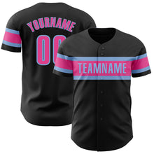 Load image into Gallery viewer, Custom Black Pink-Light Blue Authentic Baseball Jersey
