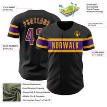 Laden Sie das Bild in den Galerie-Viewer, Custom Black Purple-Gold Authentic Baseball Jersey
