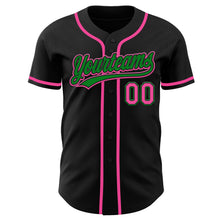 Load image into Gallery viewer, Custom Black Pink-Grass Green Authentic Baseball Jersey
