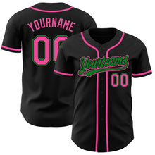 Load image into Gallery viewer, Custom Black Pink-Grass Green Authentic Baseball Jersey
