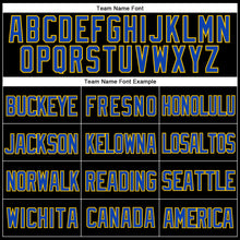 Load image into Gallery viewer, Custom Black Thunder Blue-Yellow Mesh Authentic Throwback Baseball Jersey
